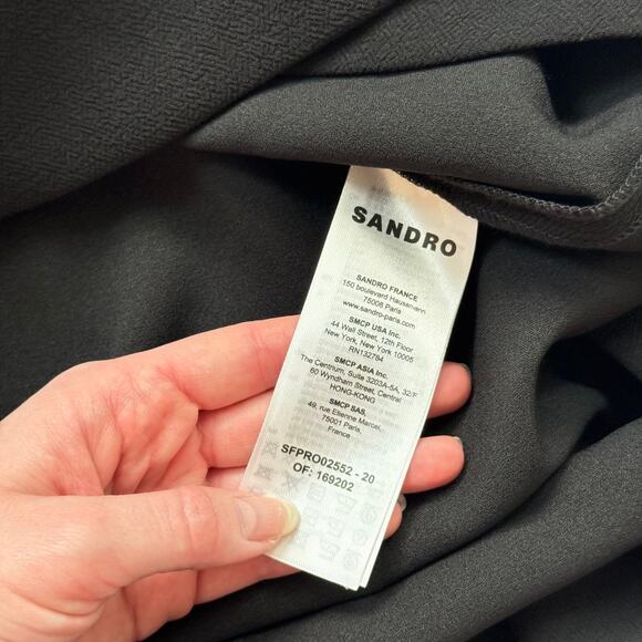 Sandro Paris Black Smocked Waist Button Down Mini Dress, Size Medium - Picture 6 of 8